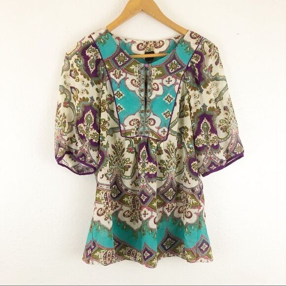 Nicole By Nicole Miller printed short sleeve blouse size 8 - Picture 1 of 6